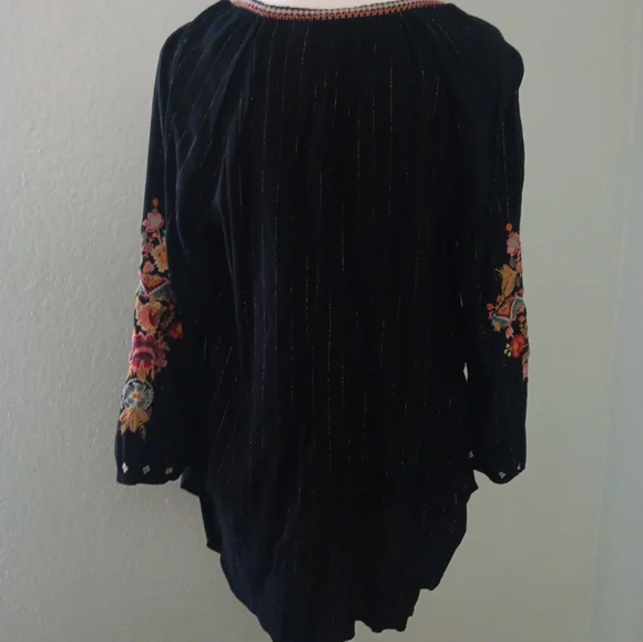 Johnny Was Clancy Black Tunic with Multicolor Floral Embroidery - Picture 3 of 6